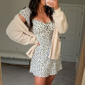 Tie front mini dress in black floral print